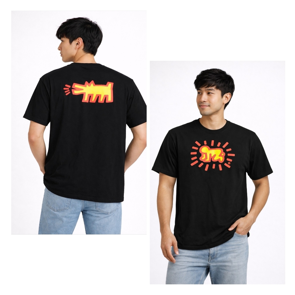 Keith Haring Radiant Baby Barking Dog Graphic T-Shirt Black Men’s Large Licensed